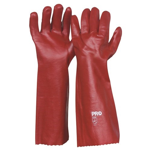 RED PVC SAFETY GLOVES, 45CM FORARM PROTECTION,