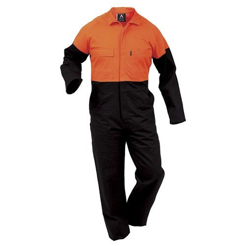 OVERALLS  HI VIS ORANGE/CHARCOAL - Zip Front |  Polycotton } Multi Pockets | *END OF LINE*